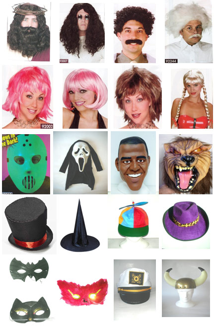 masks, wigs and hats